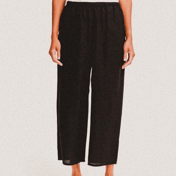 FLAX Black Linen Flood Pants Cropped Relaxed Coastal Grandma – Sz M - Picture 1 of 5